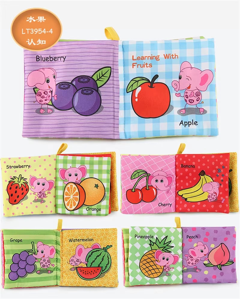 Baby Cloth Book for 0–12 Months – Soft Fabric Educational Books with Fruits & Animals | Early Learning Puzzle Toy for Infants & Toddlers